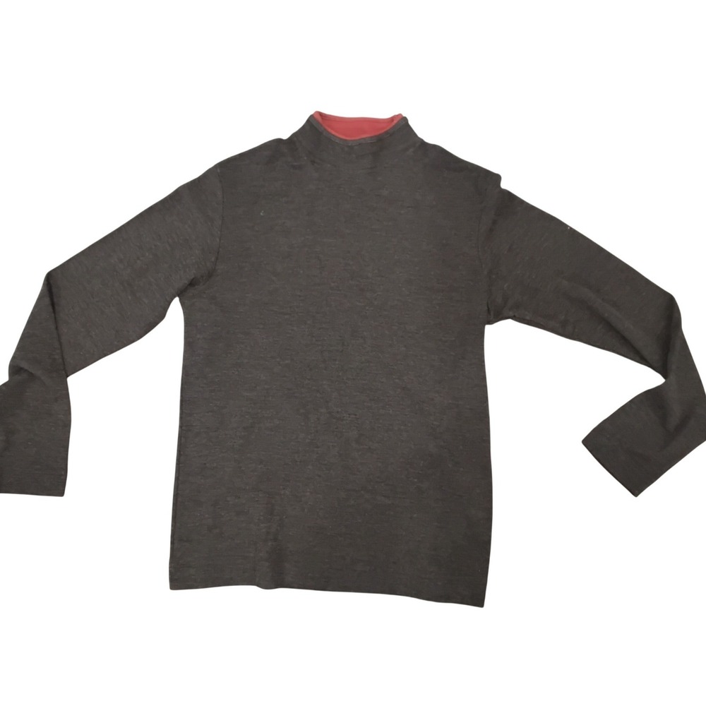 Zara Men Charcoal Grey Wool Blend Mock Neck Sweater Long Sleeve Red Trim Large